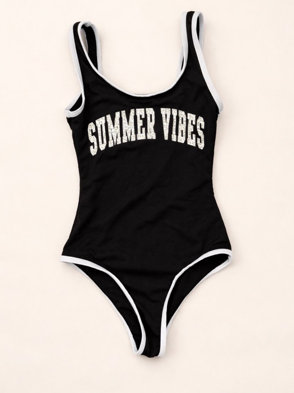Ukids Black 'Summer Vibes' One-Piece Swimsuit with White Trim